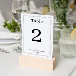 Einfache, Minimalistische Elegant-Rahmen weiß Tischnummer<br><div class="desc">Mit der doppelseitigen Clean Minimalistisch Straight Lines Frame Tischnummer Card stärken Sie Ihre Hochzeitsdekoration. Freuen Sie sich auf eine gelungene Mischung aus Einfachheit und moderner Eleganz. Dieses elegante, weiße Design mit einem subtilen geraden Rahmen bietet einen zeitlosen Stil, der zeitgenössische und minimalistische Hochzeitsthemen ergänzt. Vollständig anpassbar, einfach mit Ihren Namen,...</div>