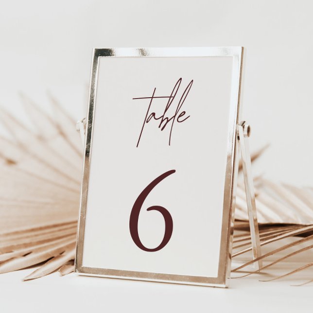 Einfache Minimalistische Elegante Burgund Tischnum Tischnummer (Simple Minimalist Elegant Burgundy Table Number)
