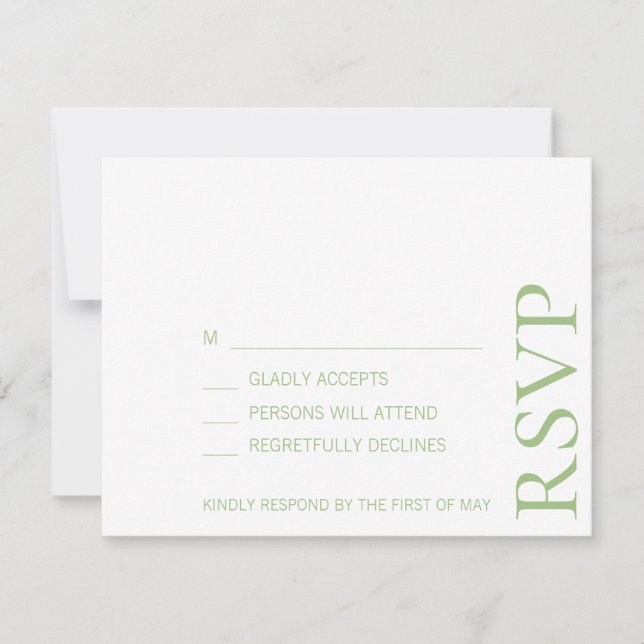Einfache Minimalistische, elegante Sage Text Weddi RSVP Karte (Vorderseite)