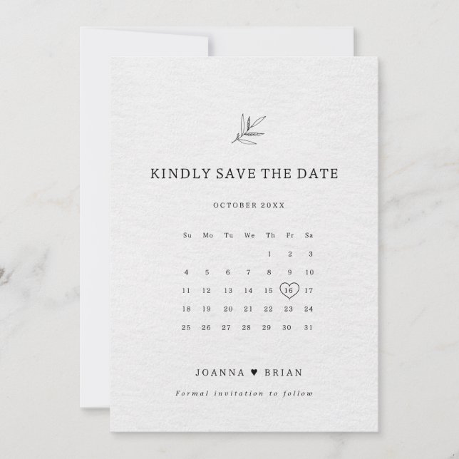 Einfache Minimalistische Eukalyptus-Hochzeit Save The Date (Vorderseite)