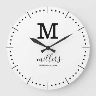 Einfache Minimalistische Familienname Schwarz-wei Große Wanduhr