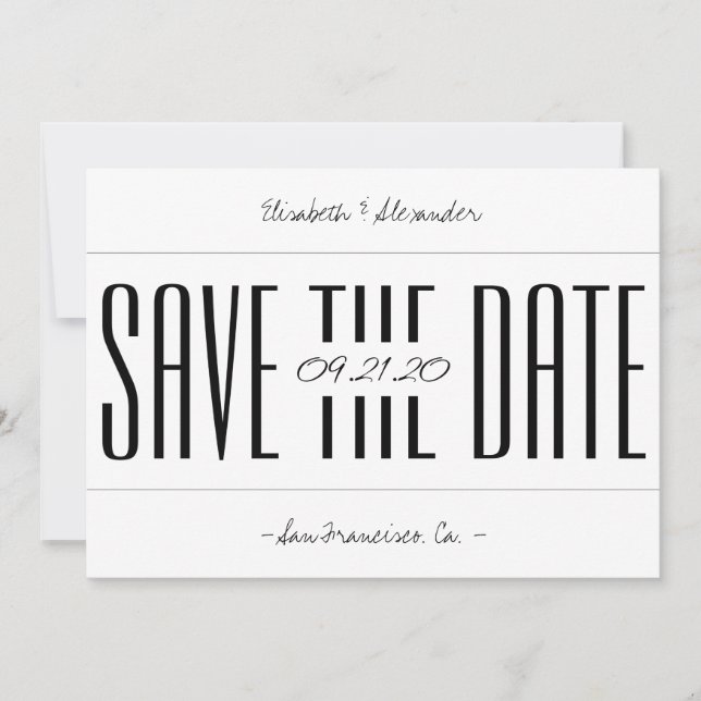 Einfache minimalistische, fette Typografie Save The Date (Vorderseite)