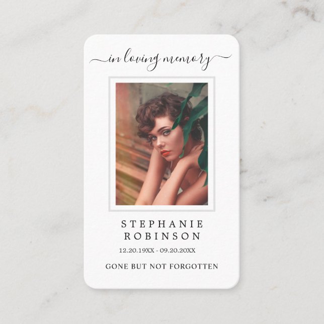 Einfache minimalistische Foto-Beerdigungskarte Visitenkarte (Vorderseite)