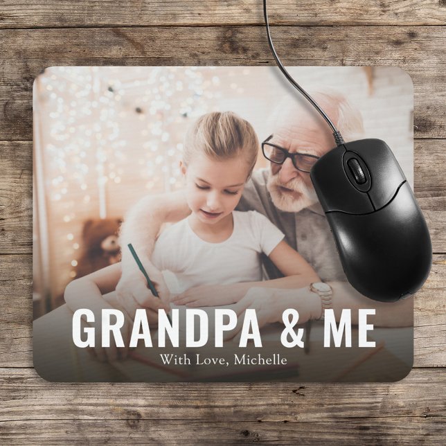 Einfache Minimalistische Foto Kalligrafie Opa & Me Mousepad (Von Creator hochgeladen)