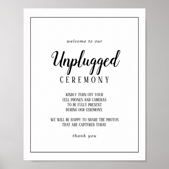Einfache Minimalistische Frame Wedding Unplugged Z Poster (Vorne)