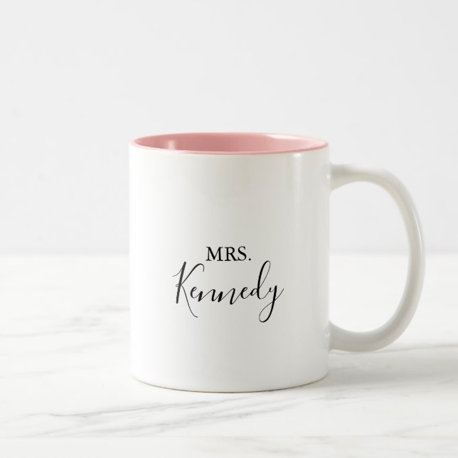 Einfache Minimalistische Frau Newlywed Bride Zweifarbige Tasse (Rechts)