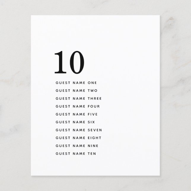 Einfache Minimalistische Gästennamen-Tischnummer (Vorderseite)