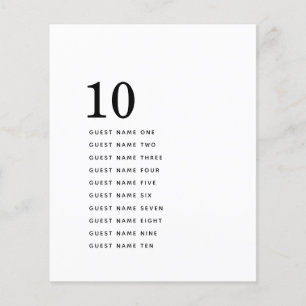 Einfache Minimalistische Gästennamen-Tischnummer