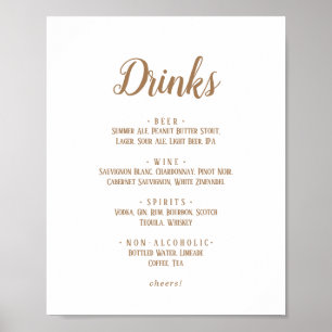 Einfache Minimalistische Gold Wedding Drinks Menü  Poster