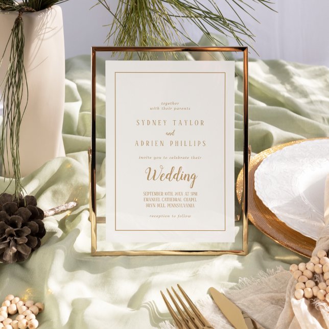 Einfache Minimalistische|goldene Rahmenhochzeit Einladung (Von Creator hochgeladen)