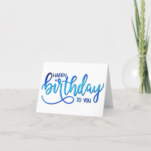 Einfache Minimalistische Handschrift Blue Birthday Karte