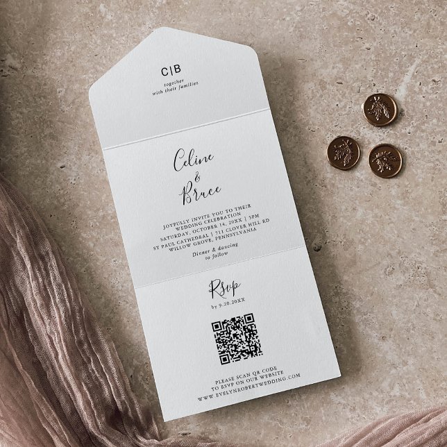 Einfache Minimalistische Hochzeit All In One Einladung (Von Creator hochgeladen)