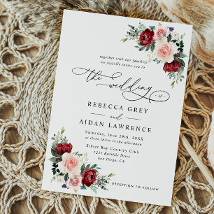 Einfache minimalistische Hochzeit der Burgundy Blu Einladung
