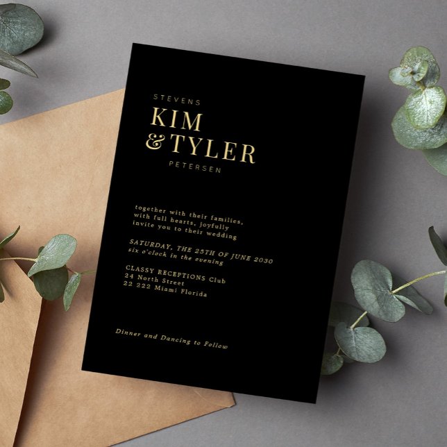 Einfache minimalistische Hochzeit der Goldtypograf Einladung (Von Creator hochgeladen)