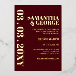 Einfache Minimalistische Hochzeit in Burgund Folieneinladung