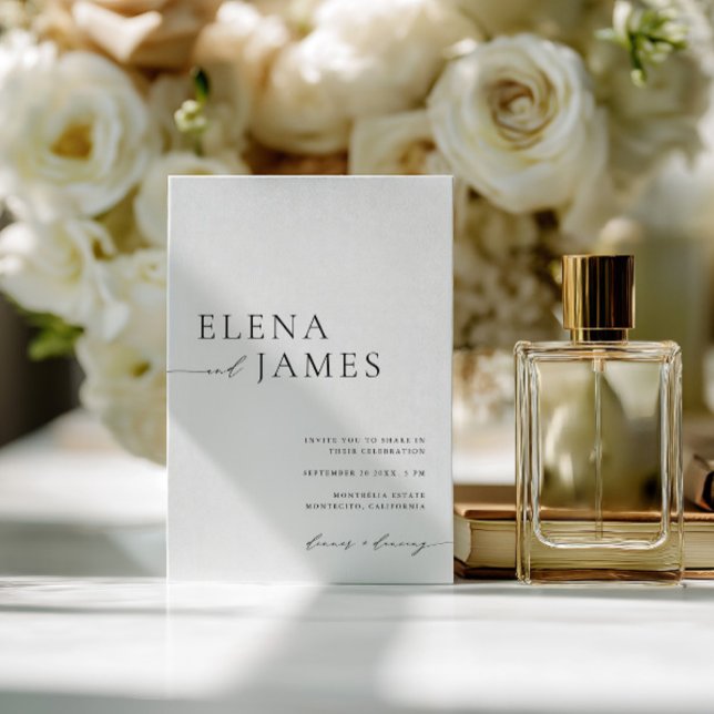 Einfache Minimalistische Hochzeit in Schwarz und W Einladung (Simple Elegant Black & White Minimalist Wedding Invitation)