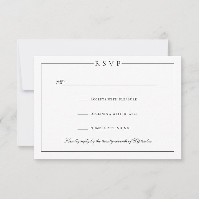 Einfache Minimalistische Hochzeit in Schwarz und W RSVP Karte (Vorderseite)