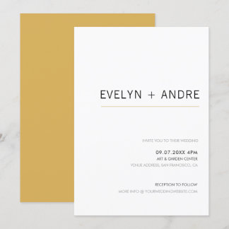 Einfache Minimalistische Hochzeit in Weiß und Gold Einladung