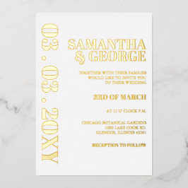 Einfache Minimalistische Hochzeit in Weiß und Gold Folieneinladung