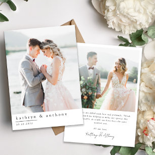 Einfache Minimalistische Hochzeit mit 2 Fotos Dankeskarte