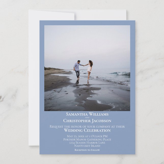 Einfache Minimalistische Hochzeit mit Light Blue F Einladung (Vorderseite)