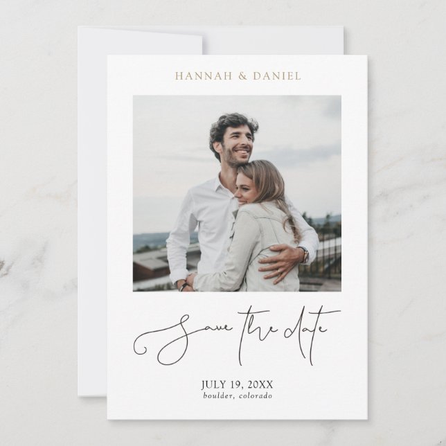 Einfache Minimalistische Hochzeit mit modernen Fot Save The Date (Vorderseite)