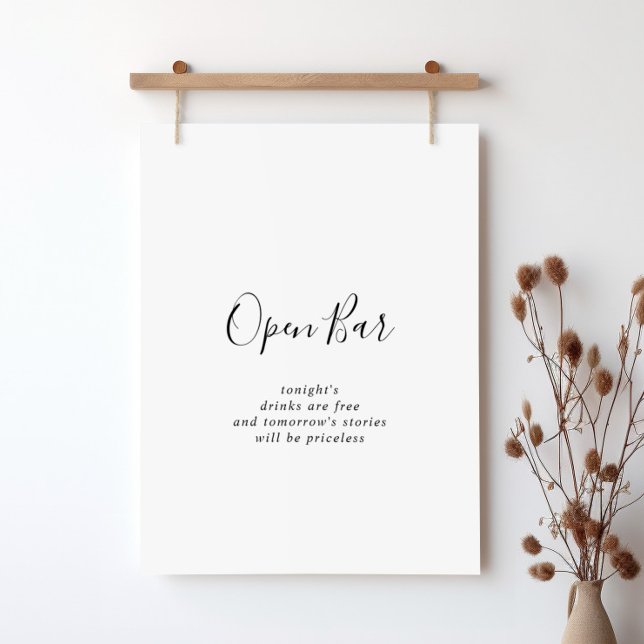 Einfache Minimalistische Hochzeit Open Bar Sign Poster (Von Creator hochgeladen)
