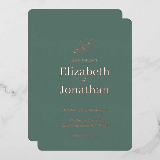 Einfache minimalistische Hochzeit retten das Datum Folieneinladung (Vorderseite/Rückseite)