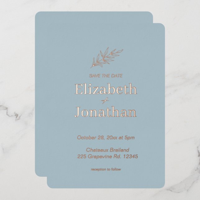 Einfache minimalistische Hochzeit retten das Datum Folieneinladung (Vorderseite/Rückseite)