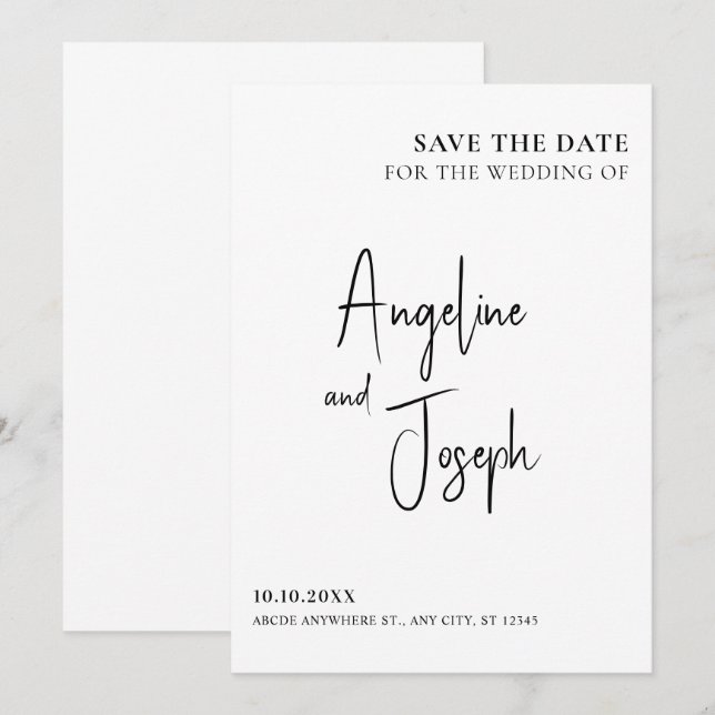 Einfache minimalistische Hochzeit Save The Date (Vorne/Hinten)
