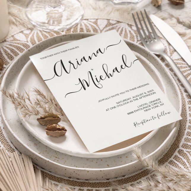 Einfache Minimalistische Hochzeit Schwarz-weiße Ty Einladung (Von Creator hochgeladen)