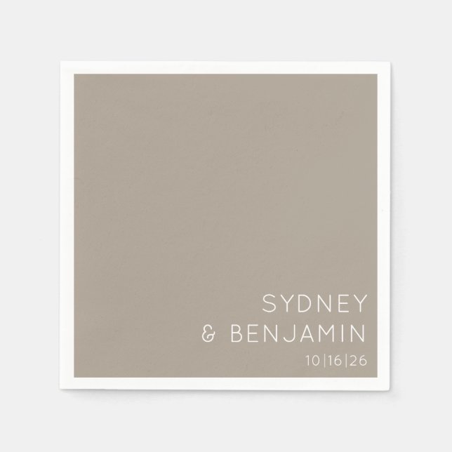 Einfache Minimalistische Hochzeit Taupe Weiß Serviette (Vorderseite)