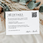 Einfache Minimalistische Hochzeitsdetails QR-Code Begleitkarte<br><div class="desc">Passen Sie diese "Einfache Minimalistische Wedding Details QR Code Insert Card" mit Ihren eigenen Hochzeitsinformationen an. Es ist leicht zu personalisieren,  um Ihre Hochzeitsfarben,  Stile und Thema anzupassen. Wenn Sie Thicker-Papiere / Matte Finish bevorzugen,  können Sie den matten Papiertyp auswählen.</div>