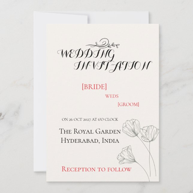 Einfache Minimalistische Hochzeitseinladung Einladung (Vorderseite)