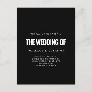 Einfache minimalistische Hochzeitseinladung Postkarte