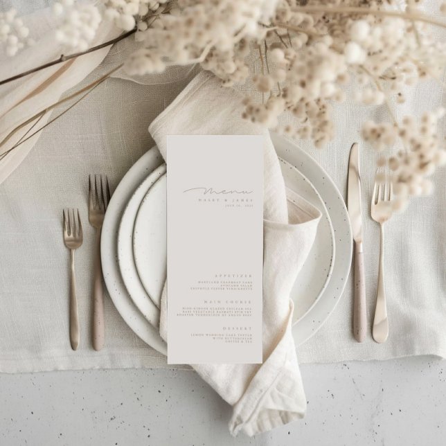 Einfache Minimalistische Hochzeitskarte für Elfenb Menükarte (Simple Elegant Minimalist Ivory Wedding Menu)