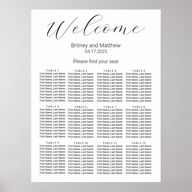 Einfache Minimalistische Hochzeitstabelle Poster (Vorne)