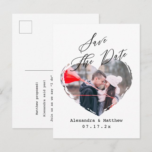 Einfache Minimalistische Liebe Foto Skript B&W Ankündigungspostkarte (Vorne/Hinten)