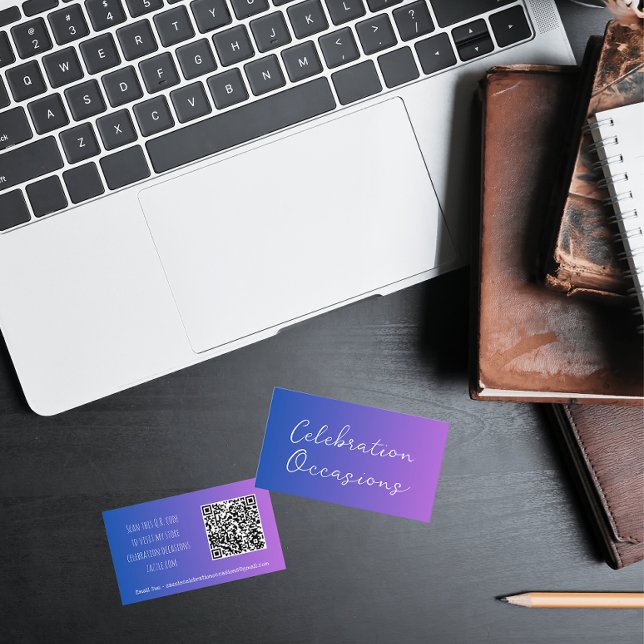 Einfache Minimalistische Lila Gradient QR Visitenkarte (Back And Front)