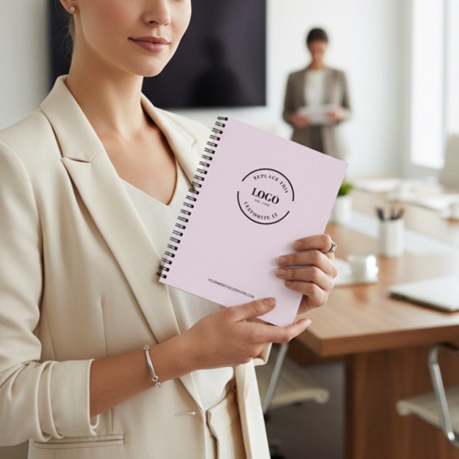 Einfache, Minimalistische Logo-Markenbezeichnung i Notizblock (custom MODERN PINK BUSINESS NOTEBOOK WITH LOGO AND WEBSITE)