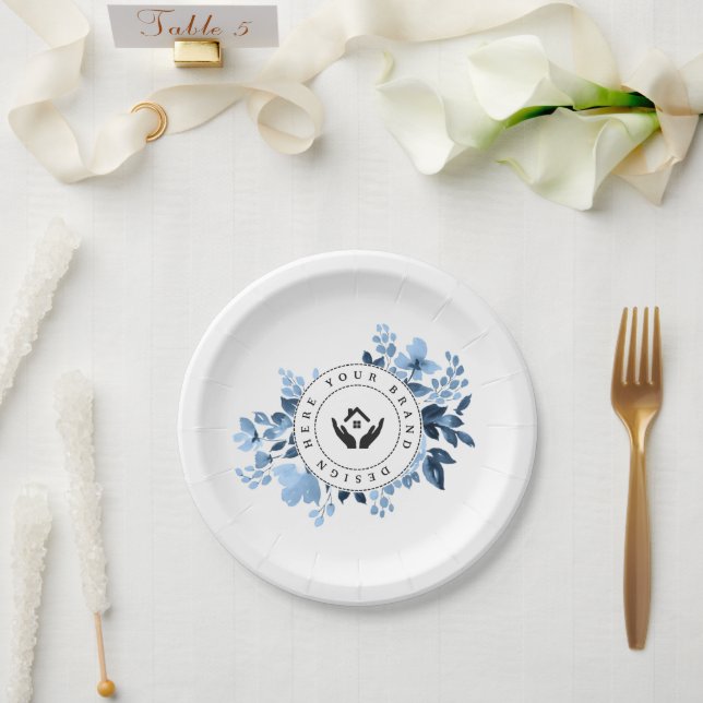 Einfache Minimalistische Logo- und Textwerbung Pappteller (Hochzeit)