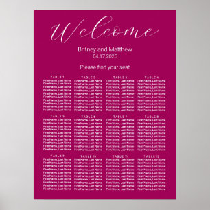 Einfache Minimalistische Magenta-Hochzeitstabelle Poster