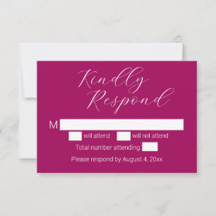 Einfache Minimalistische Magenta-Script-Hochzeit-R Dankeskarte