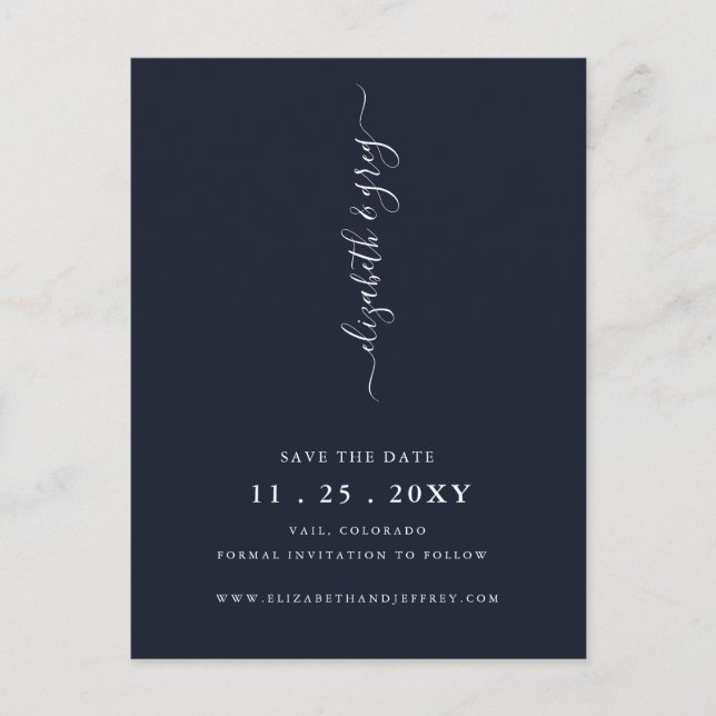 Einfache Minimalistische Marine Save the Date Ankündigungspostkarte (Vorderseite)