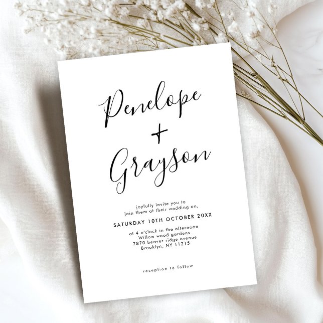 Einfache Minimalistische, moderne Hochzeit mit sau Einladung (Simple Minimalist Modern Clean Calligraphy Wedding Invitation)