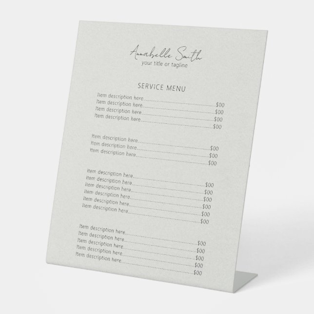 Einfache Minimalistische, moderne Preisliste Beige Sockelschild (Vorderseite)