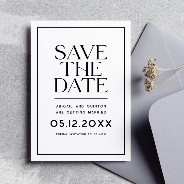 Einfache Minimalistische Moderne Save the Date (simple, clean, modern, minimalist save the date in black and white.)