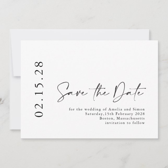 Einfache Minimalistische moderne Script Schriftart Save The Date (Vorderseite)