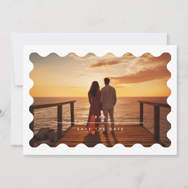 Einfache MINIMALISTISCHE moderne Wave Border | FOT Save The Date (Vorderseite)