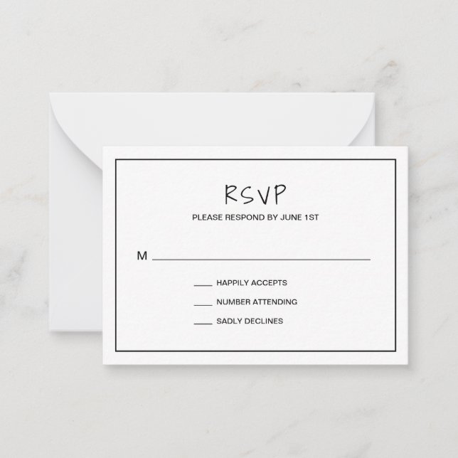 Einfache Minimalistische moderne Wedding Mini RSVP Mitteilungskarte (Vorderseite)